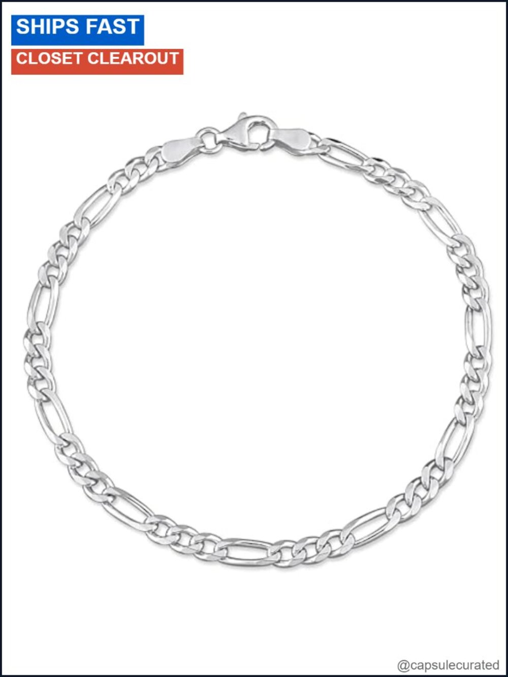 Italian 925 Sterling Silver Figaro Link Chain Bracelet